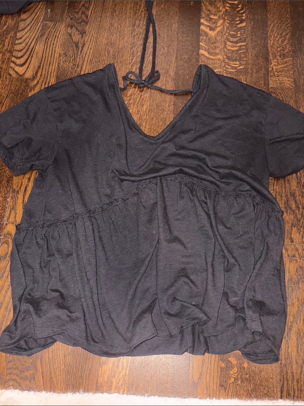 SO Black V-Neck Tie-Back Babydoll Blouse
